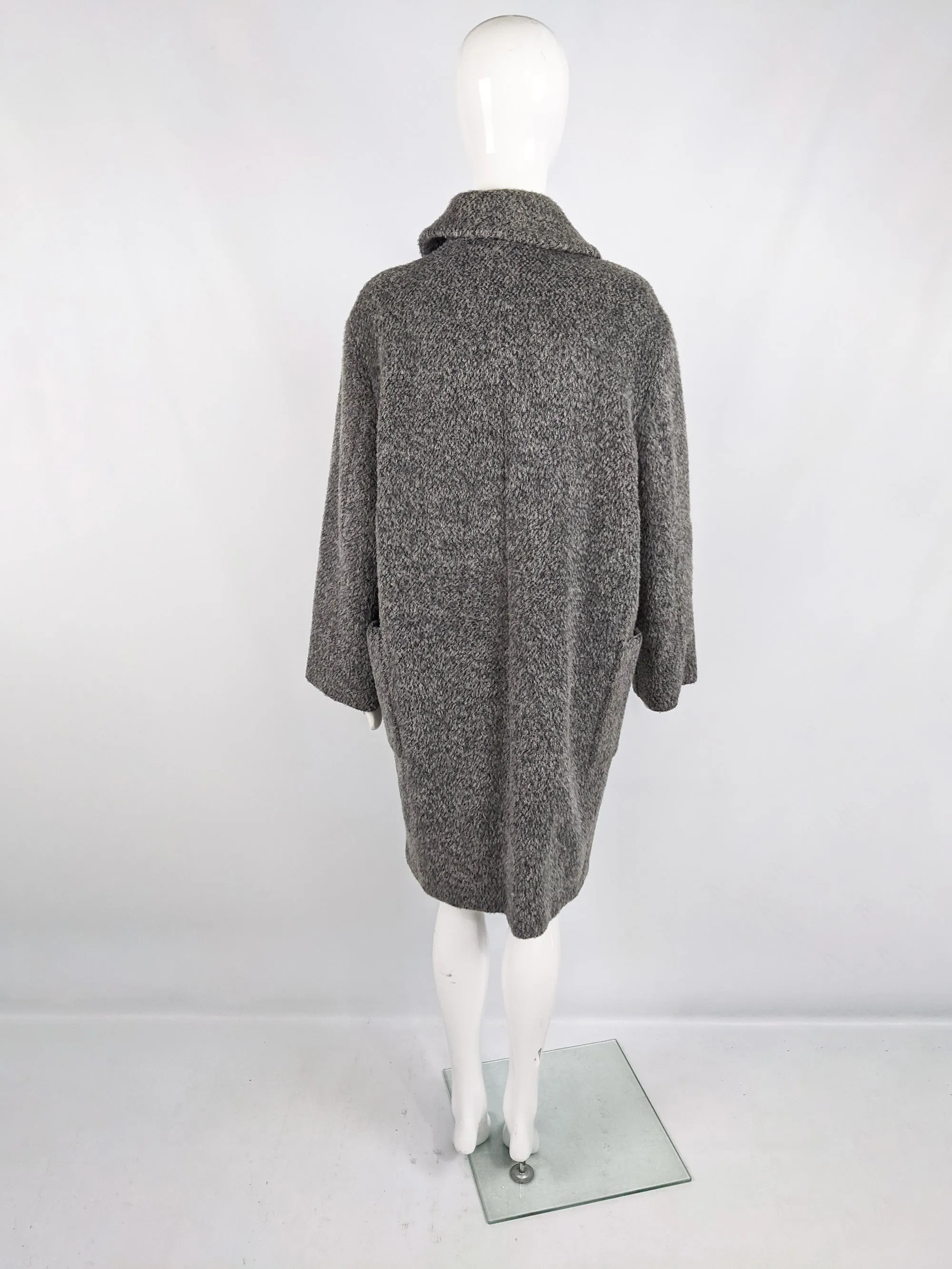 Vintage Grey Mohair, Virgin Wool & Alpaca Minimalist Coat, 1990s