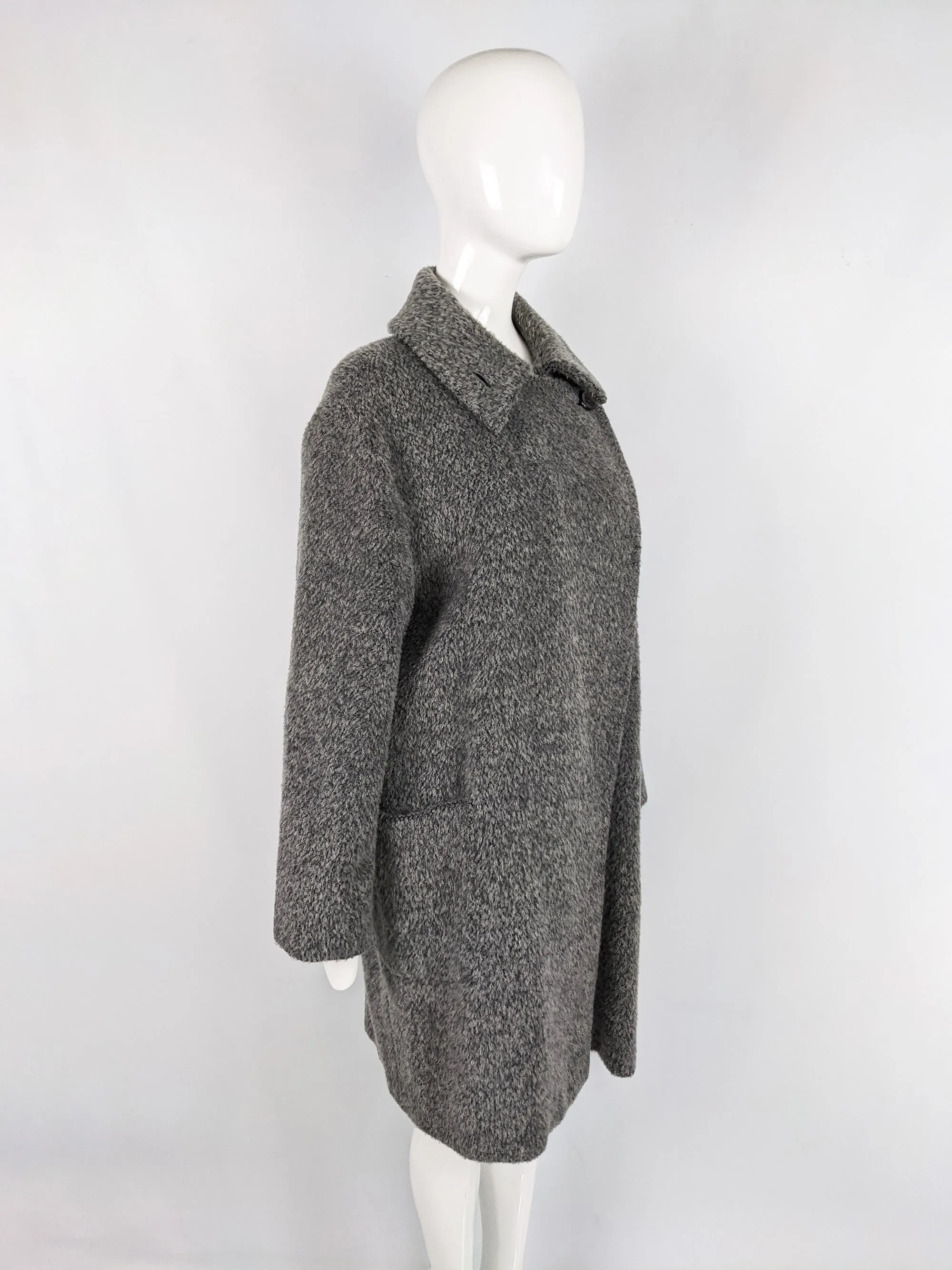 Vintage Grey Mohair, Virgin Wool & Alpaca Minimalist Coat, 1990s