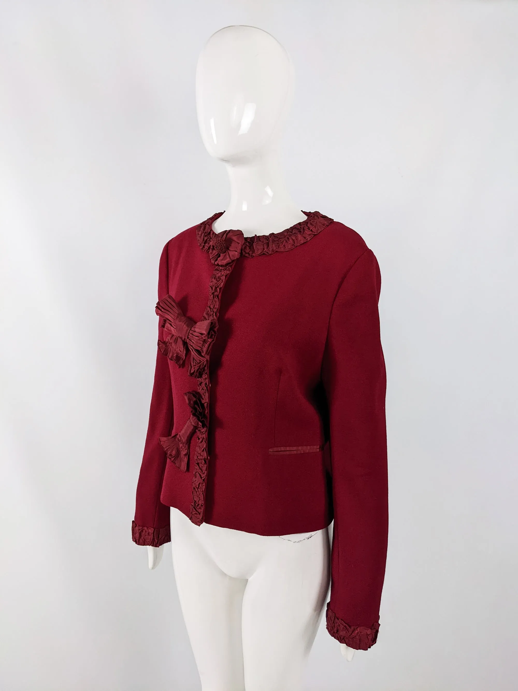 Vintage Moschino Wine Red Wool Crepe Ribbon Jacket