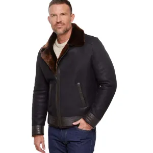 Vintage Moto Shearling Leather Bomber Jacket for Men