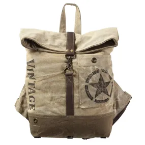 Vintage Star Roll Top Flap Over Backpack