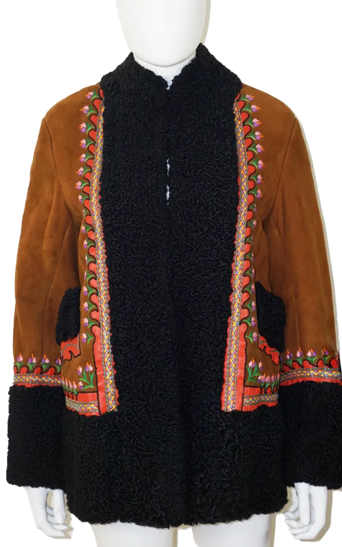 VINTAGE Ukrainian Sheep Skin Embroidered Jacket