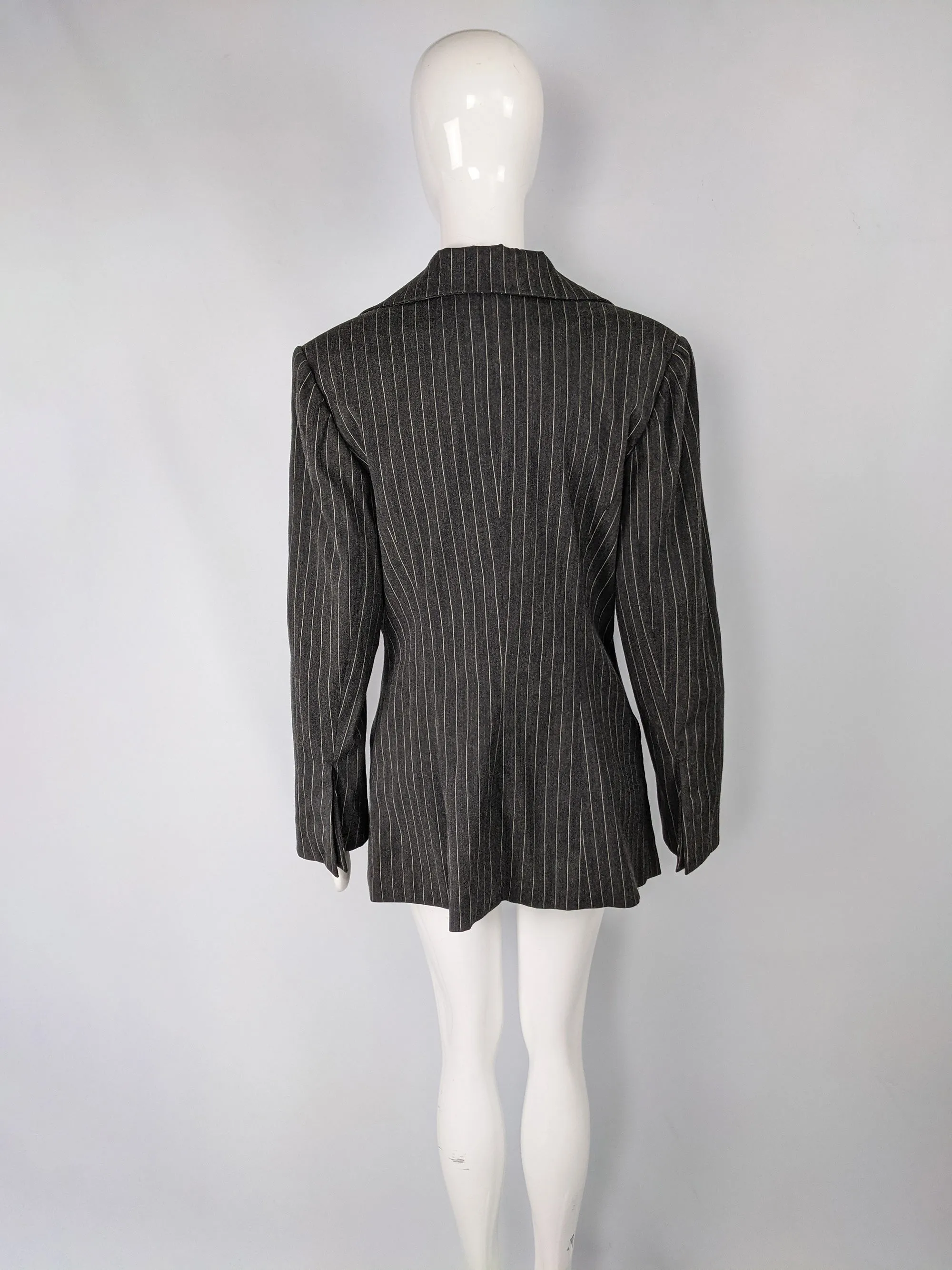 Vintage Womens Androgynous Grey Pinstripe Blazer, 1980s