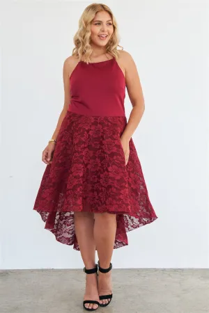 Voluptuous ( )Plus Size Cabernet Square Neckline Hi-low Floral Lace Maxi Dress