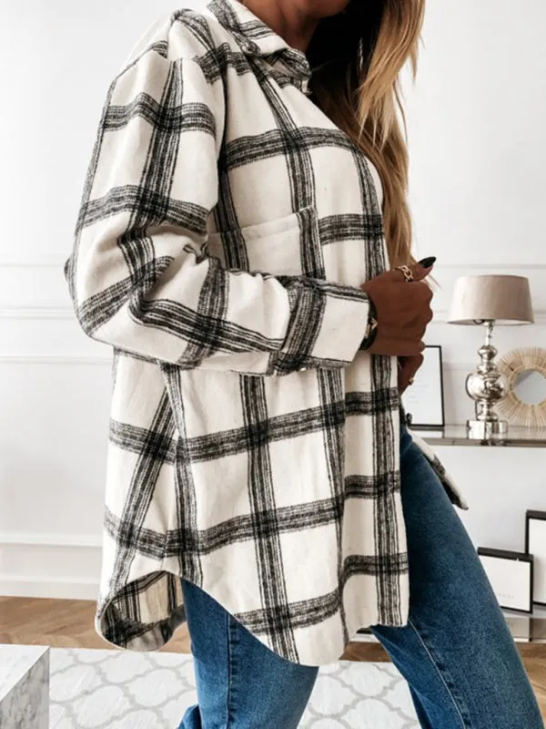 Wenkouban-Winter outfits ideas Women's Plaid Casual Brushed Wool Cardigan Jacket