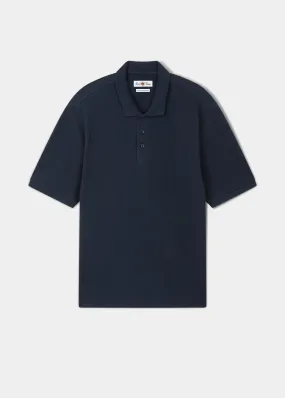 Whitwell Short Sleeve Waffle Stitch Polo In Navy