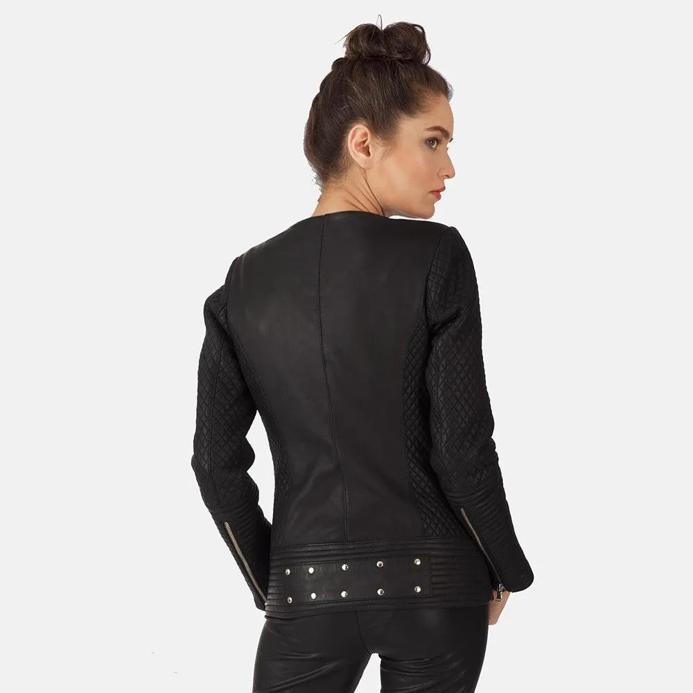 Womens Celeste Studded Black Leather Jacket