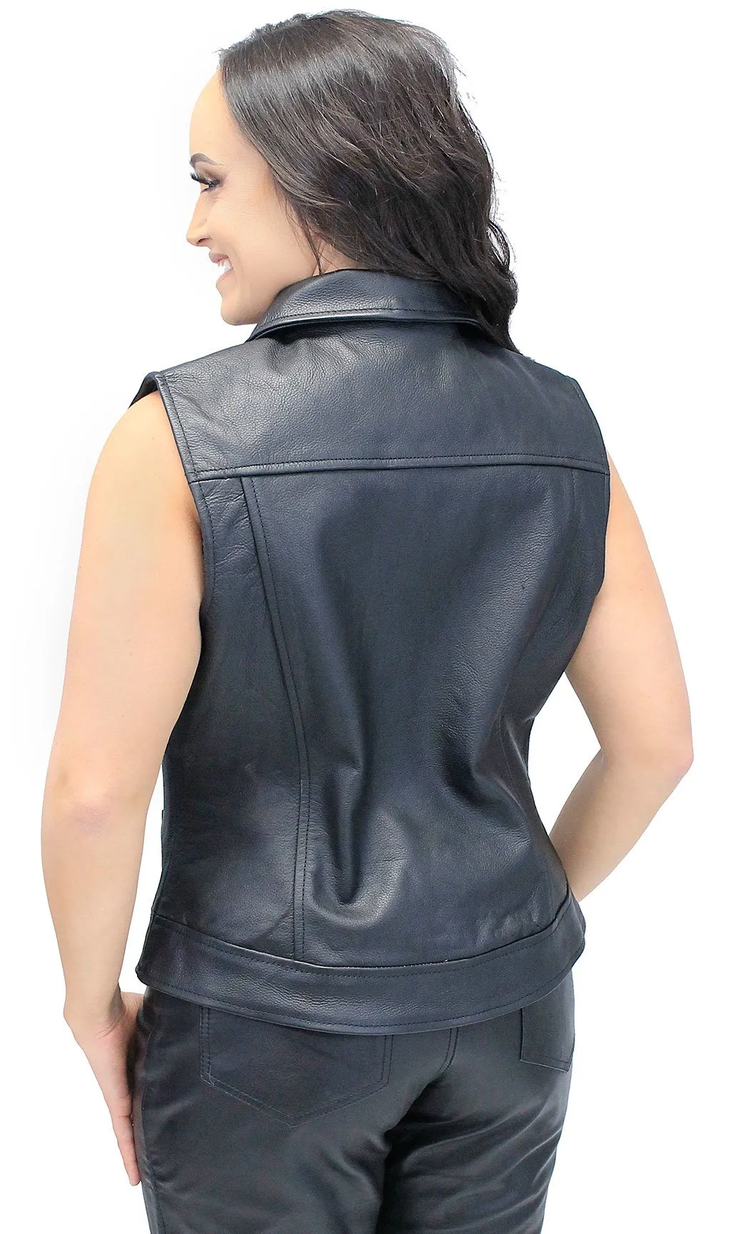 Women's Heavy Leather Club Vest w/Concealed Pockets #VL1015HGK ()