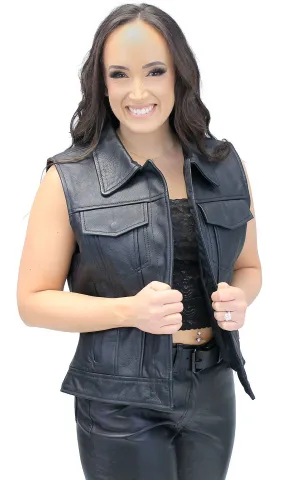 Women's Heavy Leather Club Vest w/Concealed Pockets #VL1015HGK ()