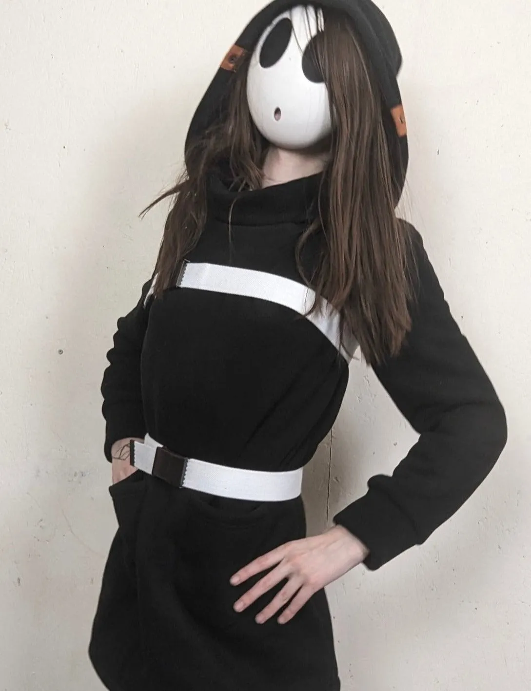 Xcoser Mario Series Shy Guy Hoodie Women's Hooded Black Sweatshirt Cosplay Costume