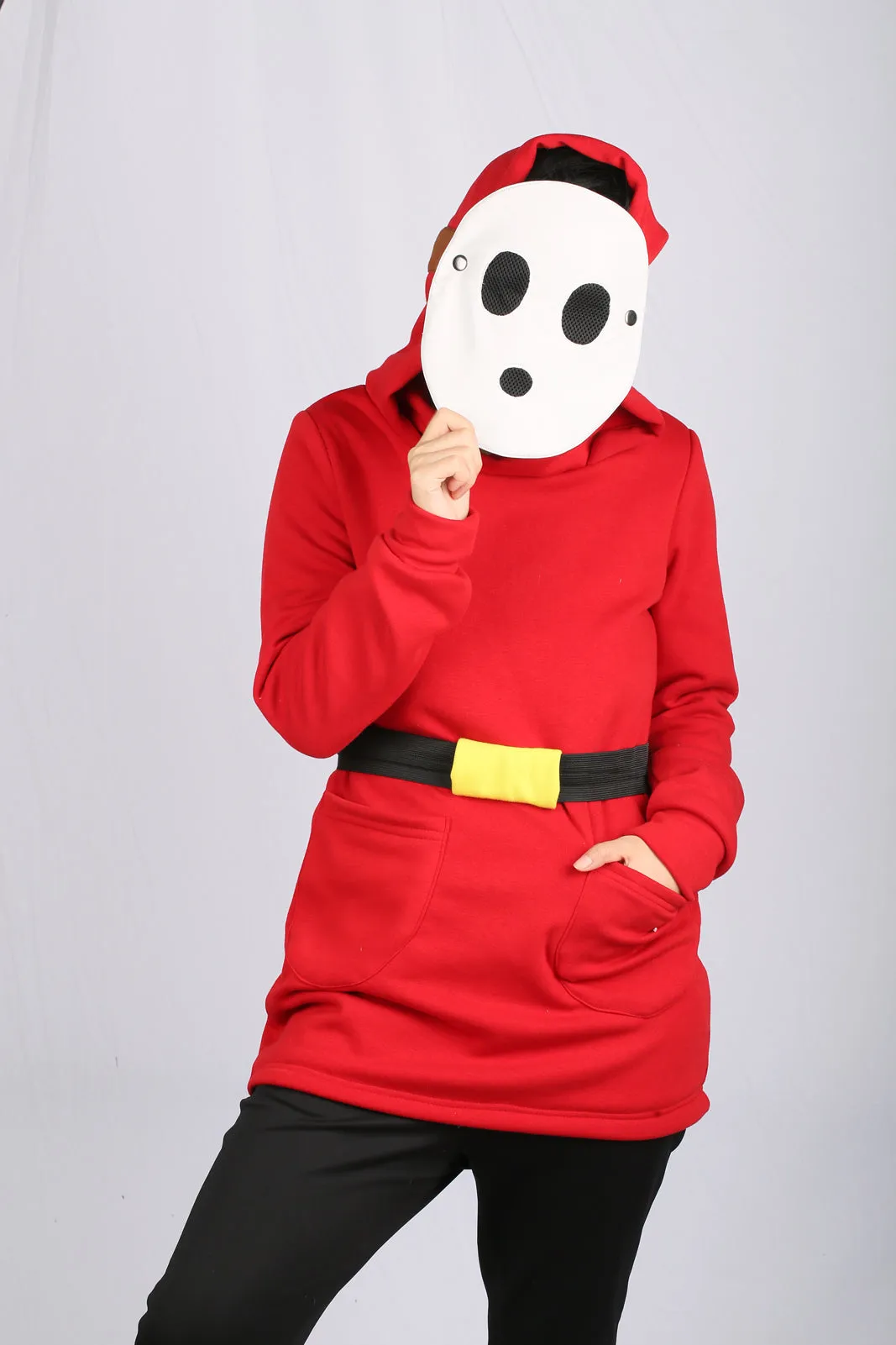 Xcoser Mario Series Shy Guy Hoodie Women's Hooded Black Sweatshirt Cosplay Costume