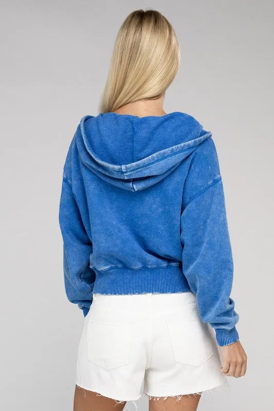 Zenana Ignite The Night Acid Wash Cropped Hoodie