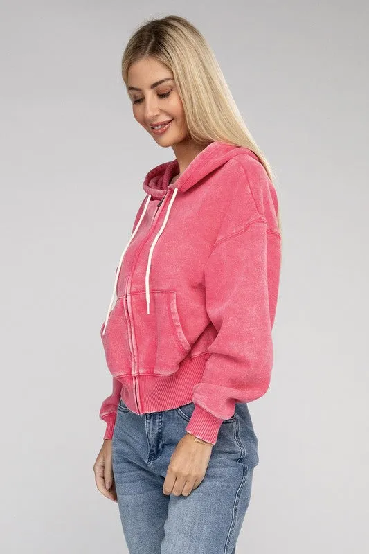 Zenana Ignite The Night Acid Wash Cropped Hoodie