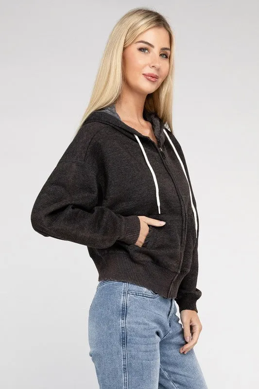 Zenana Ignite The Night Acid Wash Cropped Hoodie